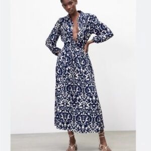 Zara Navy and White Floral Maxi Dress